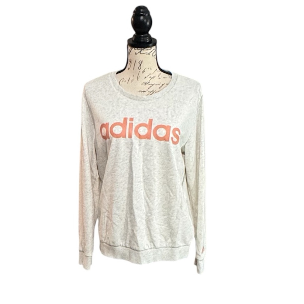 adidas Light Gray Sweatshirt with Coral Logo